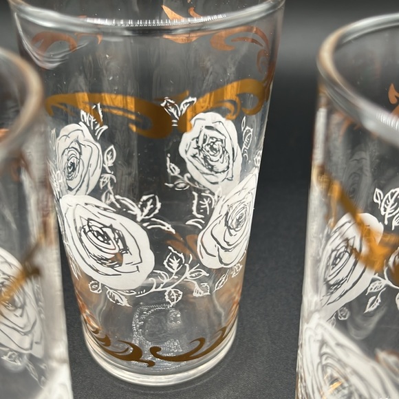 Vintage Libbey Tumbler Glasses, Mid Century Modern-White Rose and Gold Pattern - Picture 7 of 7